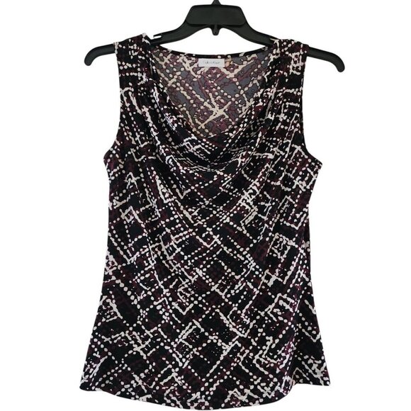 Calvin Klein Sleeveless Cowl Neck Top Black Purple Abstract Print Women PM - Picture 1 of 5